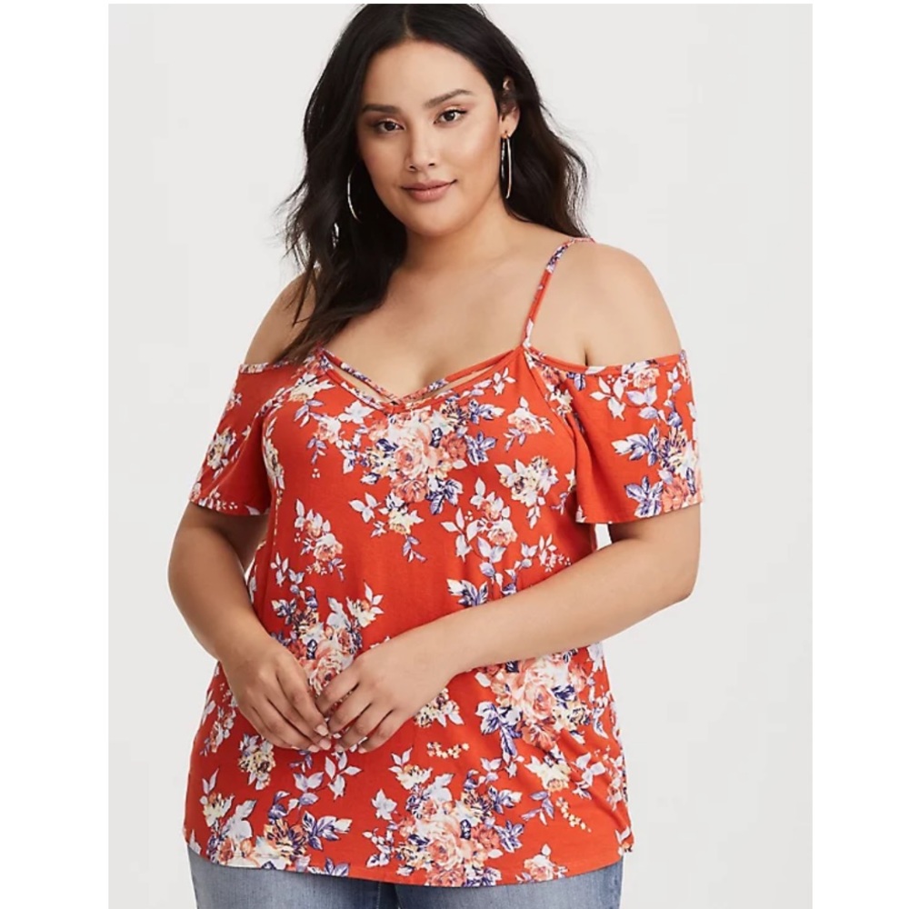 Torrid Floral Print Cold Shoulder Knit Top